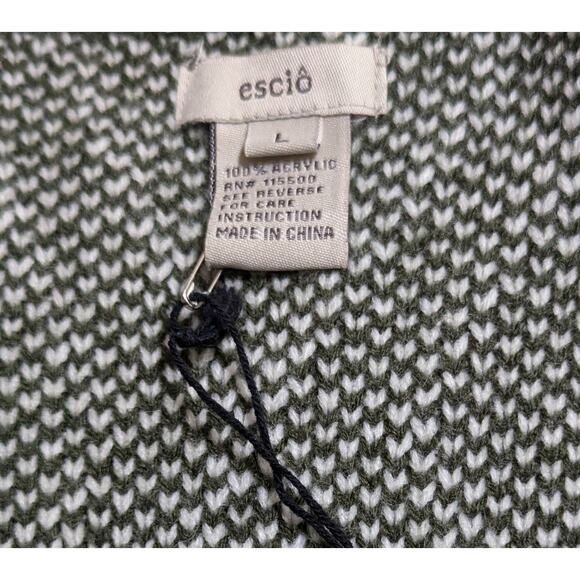 Escio long cardigan Sz LGreen /white New Bust 40" Length 30" Diamond knit - Picture 2 of 12